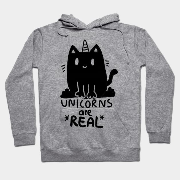 Unicorns are real ! cute, black caticorn Hoodie by loulou-artifex